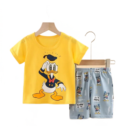 Summer Donald Duck Cartoon 2-Piece Boys Tracksuit Casual Kids Clothing Set T-shirt And Shorts Children 1-4 Years