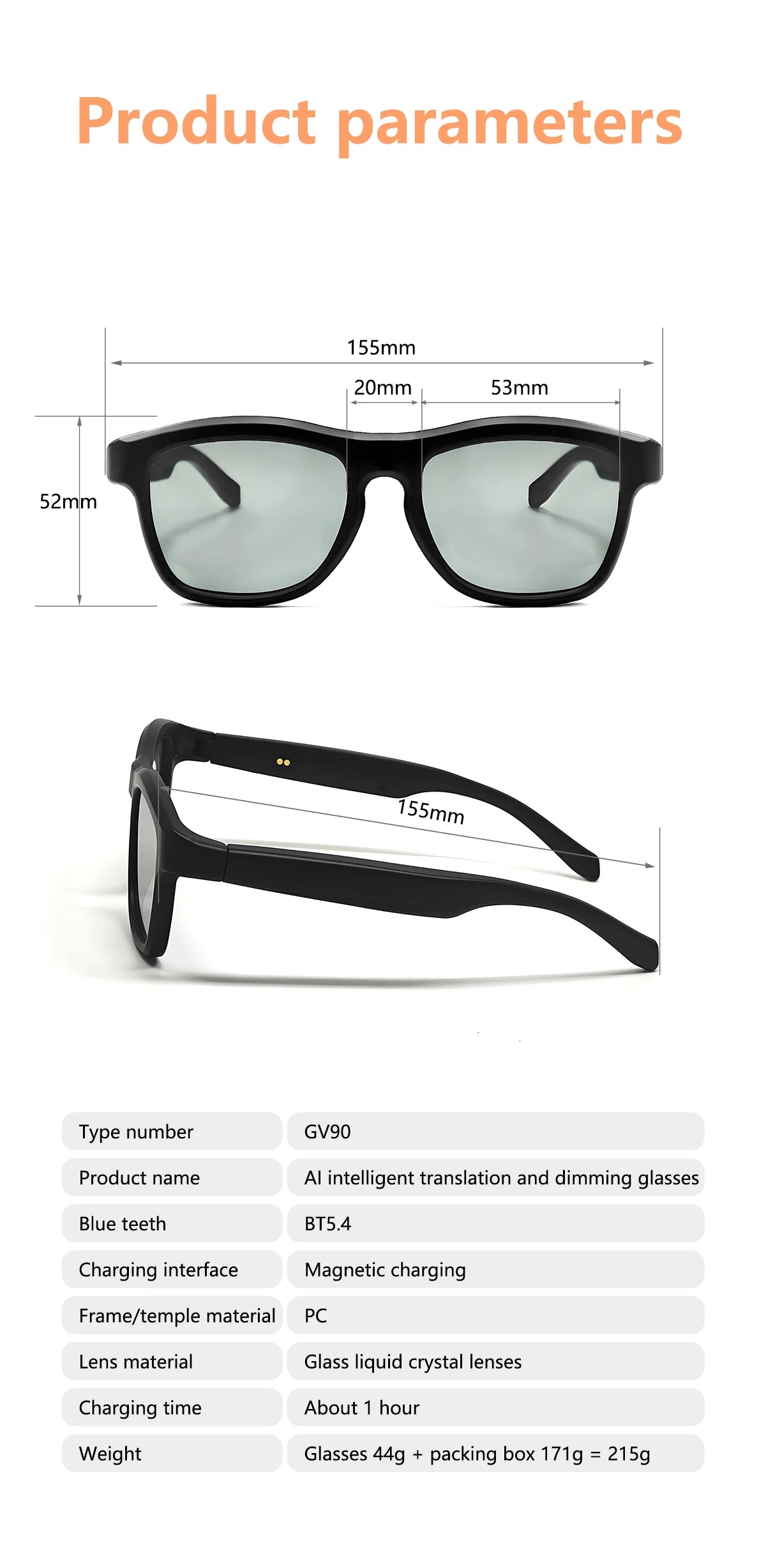 Touch Automatic Color Changing Dimming Bluetooth 5.4 Voice Assistant AI Smart Translation Music Glasses Men UV400 Protection