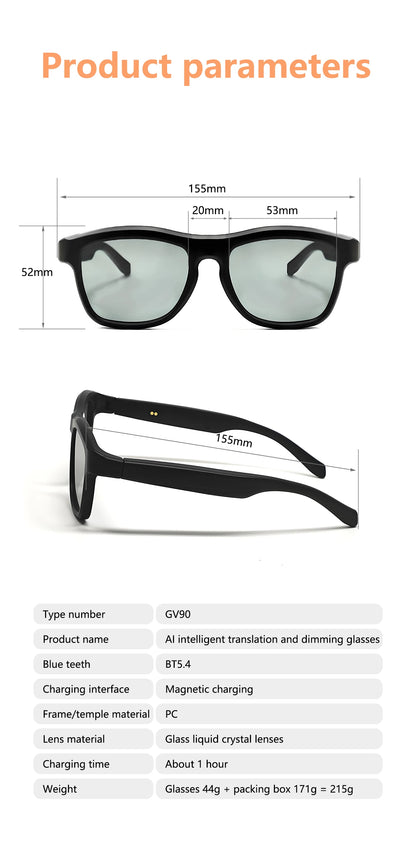 Touch Automatic Color Changing Dimming Bluetooth 5.4 Voice Assistant AI Smart Translation Music Glasses Men UV400 Protection