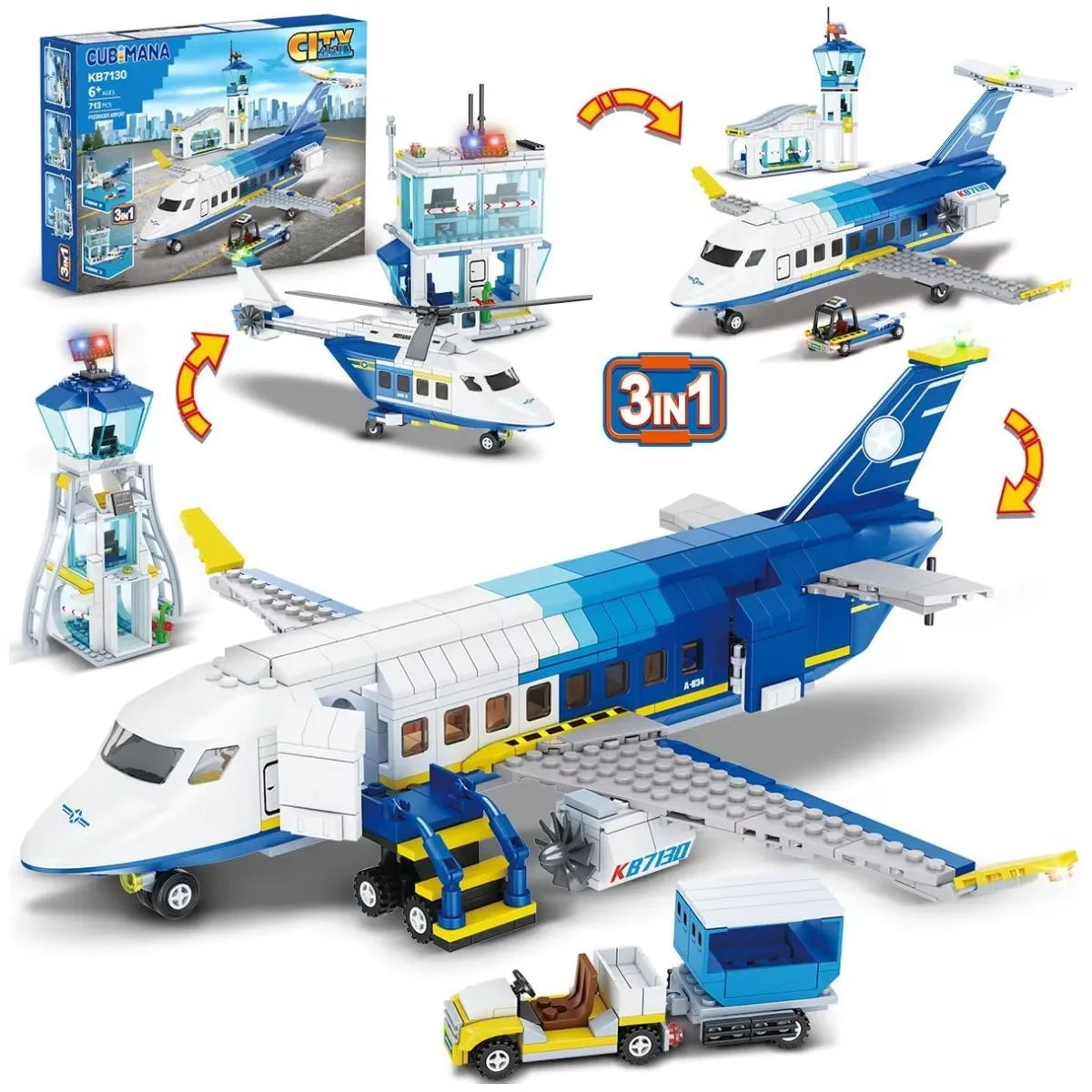 Byggklossar Flygplan 3-i-1 Passagerarplan Helikopter Privatjet