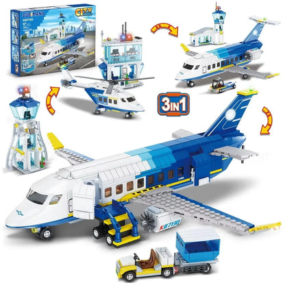 Byggklossar Flygplan 3-i-1 Passagerarplan Helikopter Privatjet