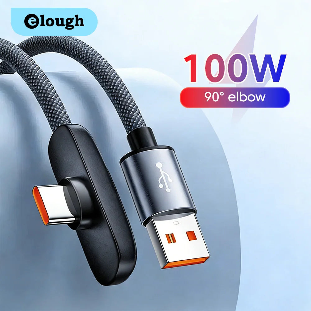 USB-C snabbladdningskabel med 90° kontakt – USB-A eller USB-C till USB-C