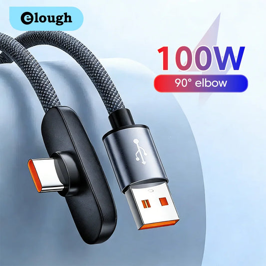 USB-C snabbladdningskabel med 90° kontakt – USB-A eller USB-C till USB-C