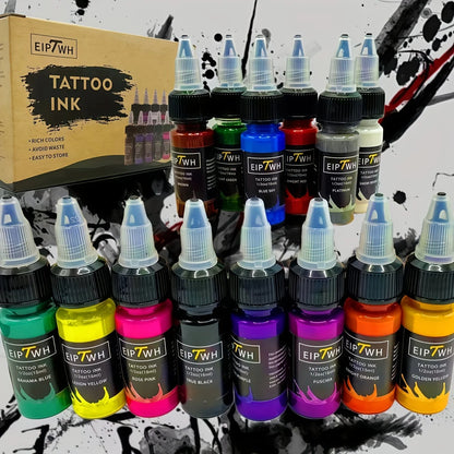 Professional Tattoo Ink - Multicolor Dynamic(14 Colors) & Vibrant Colors in 0.5oz (15ml) Bottles for Tattoo Artists