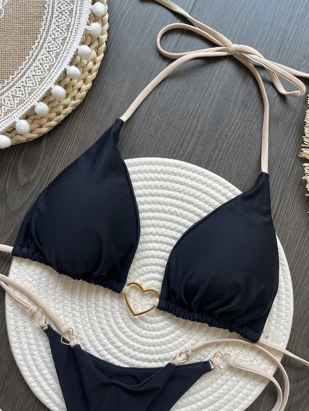 Sexy Halter Solid Color Low Waist Bikini Set Women's Swimsuit Two-piece Triangle Thong Swimwear Bathing Suit Brazilian Biquinis