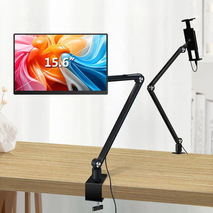 2025 Tablet Stand Holder for Ipad,Portable Monitor Stand Desk Mount for 15.6'' 16'' Screen,Aluminum Long Arm with Rotating