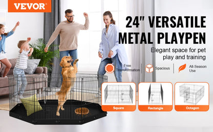 Dog Playpen, 8 Panels Foldable Metal Dog Exercise Pen with Bottom Pad, 61 cm H Pet Fence Puppy Crate Kennel with Ground Stakes, Indoor Outdoor Dog Pen for Small Medium Pets, for Camping, Yard