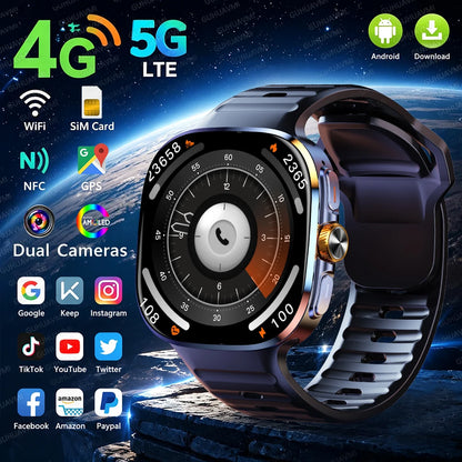 Smartklocka Herr 2026 – 4G/5G SIM, 8GB+128GB, 2,4" AMOLED, GPS, WiFi, Videosamtal & Android-appar