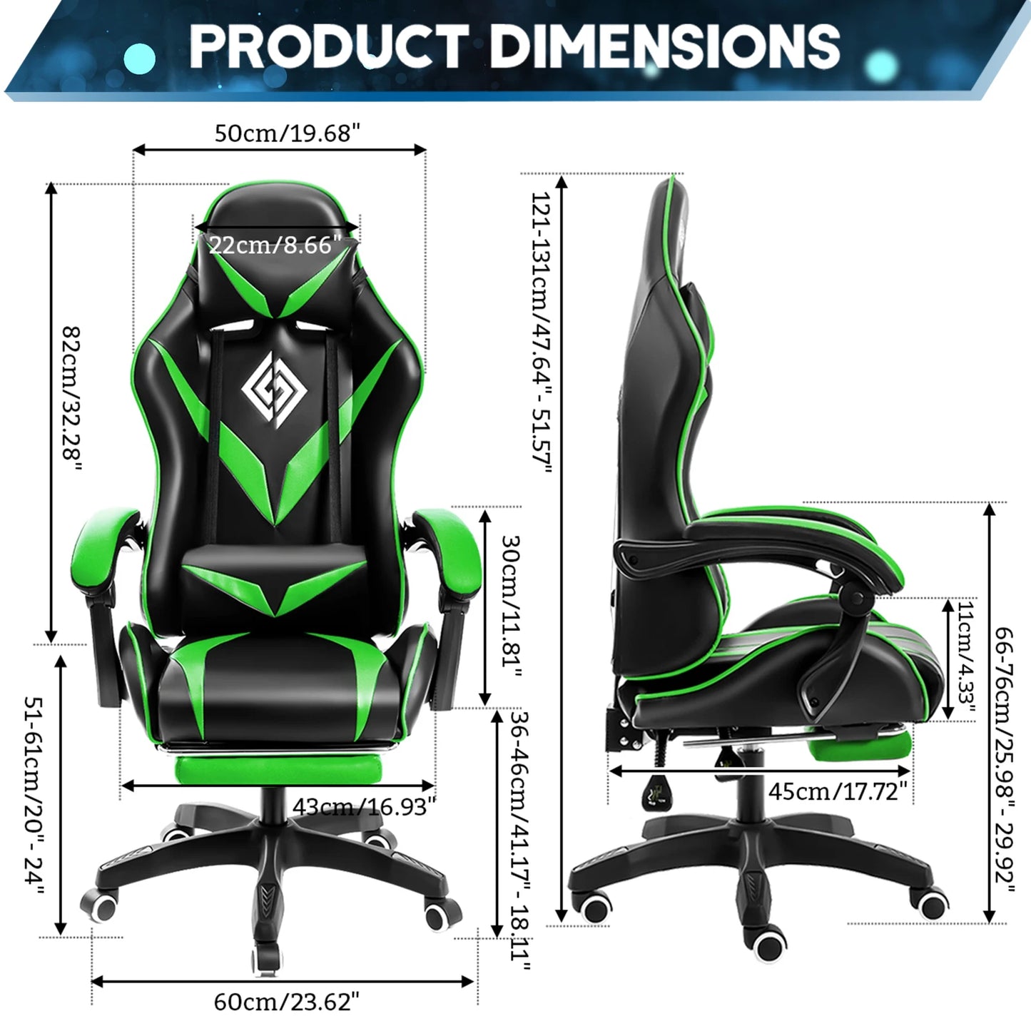200Lbs Load Gaming Chair with Massage Ergonomic Computer Chair Footrest and Lumbar Support Reclining PC Chair Adjust Armrest