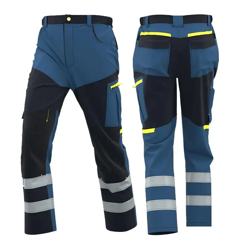 Spring Autumn Multi Pocket Men's Work Pants Wear Resistant Workshop Factory Construction Workers Clothes Reflective Strip Pants