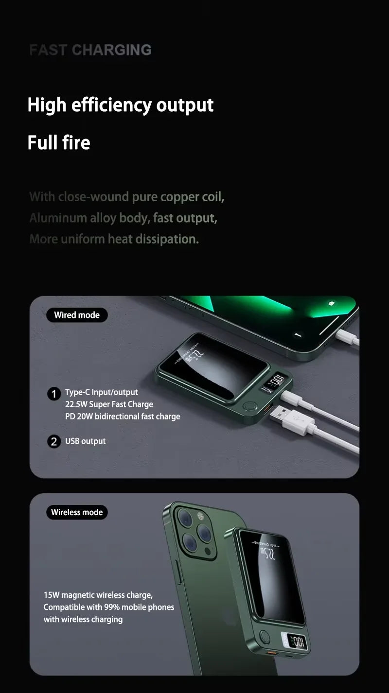 Lenovo New 500000mAh Magnetic Wireless Power Bank Super Fast Charging LED Display Digital for MagSafe For iPhone Huawei Xiaomi