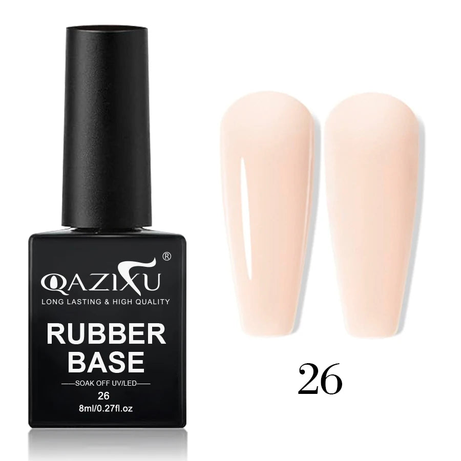 QAZIXU 8ml Rubber Base Gel Nail Polish Set 6 Colors Jelly Pink Natural Color Semi Permanent Soak Off UV LED Nail Art DIY