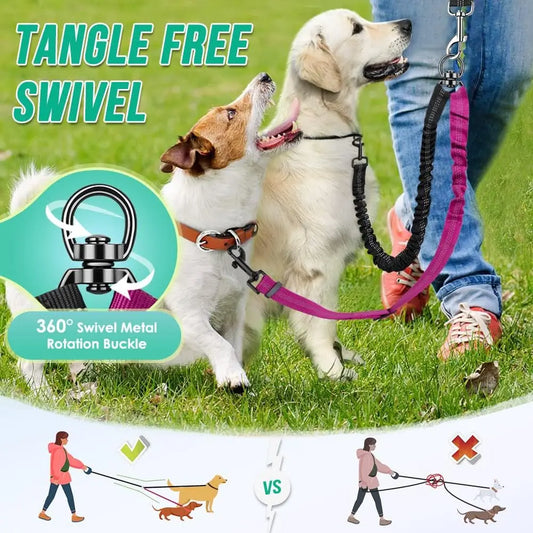 Dubbelt Hundkoppel med Bungee – Justerbar Antidrag-delare för 2 Hundar, Small–Large