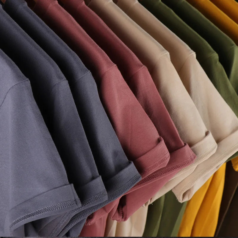 500/300g Heavy-duty White Pure Cotton T-shirt Thickened Threaded Round Neck Short Sleeves Three Needle Half Sleeve Tees
