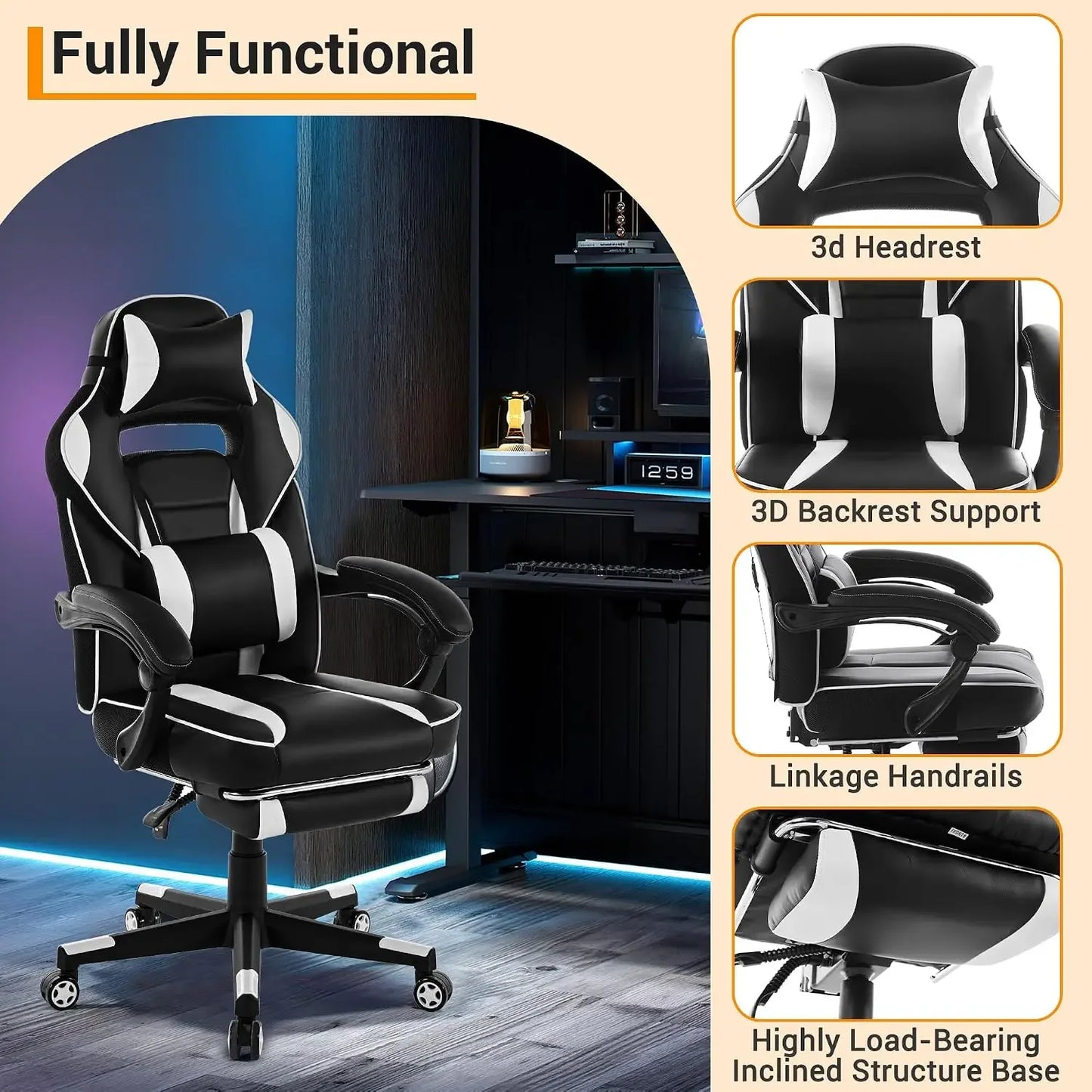 Garvee Black & White PU Leather Side Chair – Flame-Retardant, Waterproof, High-Density Foam, Solid Wood Legs, Ideal for Family Homes