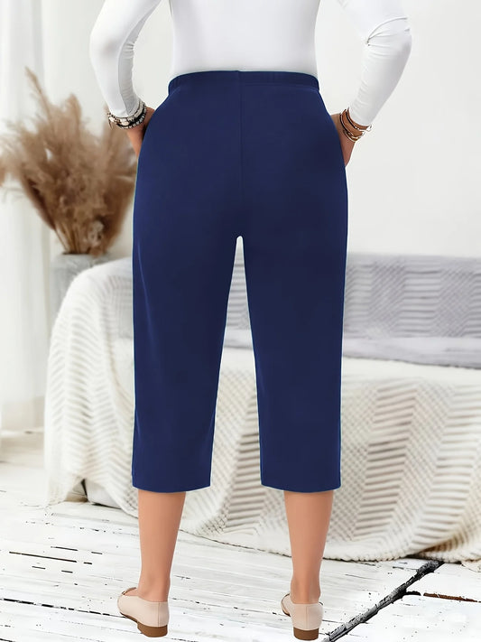Dam Plus Size 7/8-Byxor 2026 – Enfärgad Casual Fickor Stretch Vår/Sommar 1XL–5XL