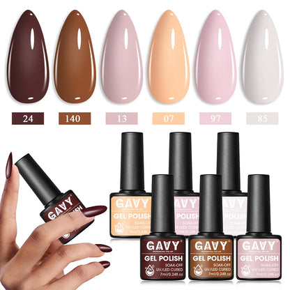 GAVY 6pcs Gel Polish Starter Kit - Permanent Nail Polish Set Glossy Suitable for DIY Manicure, Spring Summer Nail,