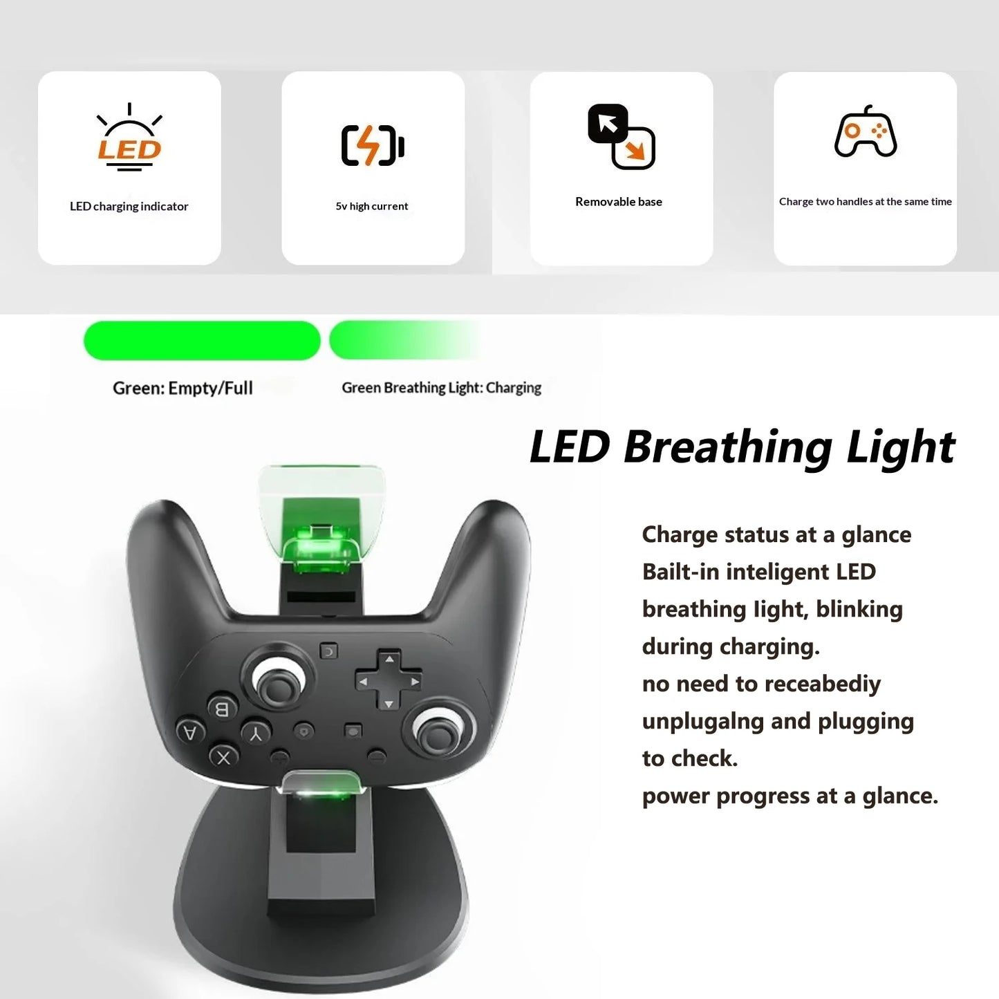 Dual Controller Charger Dock Station for Switch Pro Controller Fast Charging Station for 2 Controllers Charging Dock for Switch