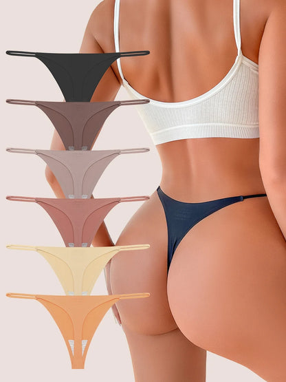 6PCS Seamless Thong Women Invisible Thin Strap Low Waist High Stretch Flexibility Panties Sexy Underwear Ladies Briefs T-back