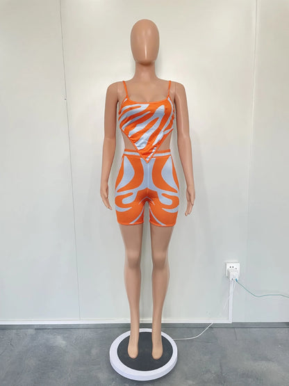 CM.YAYA Zebra Women's Set Spaghetti Strap Crop Top and Shorts Suit 2023 Summer Fashion Chic Two 2 Piece Set Outfits Tracksuit