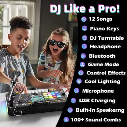 DJ-mixleksak för barn med tangentbord och skivspelare