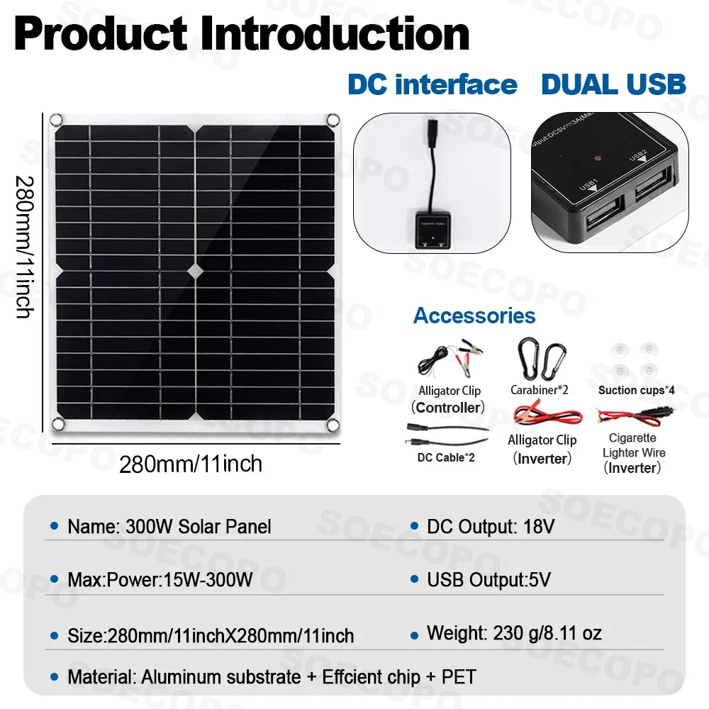 SOECOPO Komplett Off-Grid Solcellskit 7000W Peak – Flexibel Panel + 750W Inverter + LCD-regulator 12V till 220V, EU-lager Polen