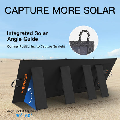 MHPOWOS Portabel Solpanel – 110W/220W/400W, Monokristallin 23,5%, IP67, Kickstands, Jackery/EcoFlow/Bluetti, Camping/Husbil/Off-Grid, Multi-lager