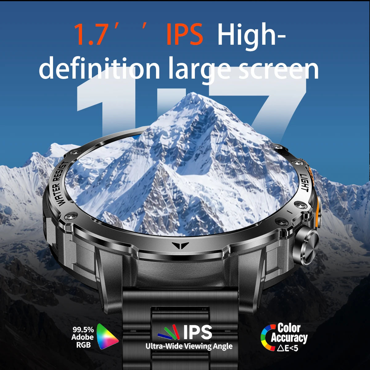 2026 New Men Outdoor Smart Watch 1.7" IPS 1600mAh  Battery Bluetooth Call IPX8 Waterproof Flashlight SOS Compass 120+Sport Modes