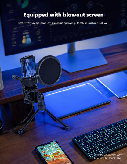Gaming Computer Professional Condenser Microphone Mic PC Laptop USB Wired Live Streaming Podcast Studio Mike Kit Gamer Karaoke