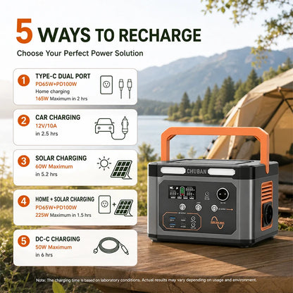 Portable Power Station 500W Optional 80W Rigid Solar Panel with 5m Extension Cable Outdoor Solar Generator for Camping RV Emergency Backup Power