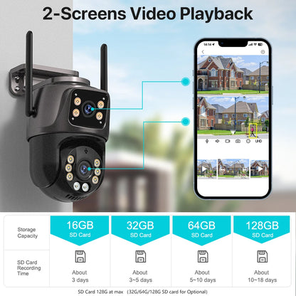 PTZ Utomhuskamera med Dubbla Linser – 4MP/8MP, WiFi, AI-spårning, Färg-nattseende och iCSee