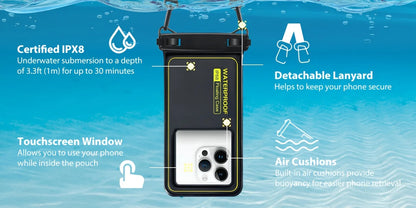Vattentätt Mobilfodral med Flytfunktion & Justerbar Rem – Dubbelhake, Touchkänslig, Strand & Simning
