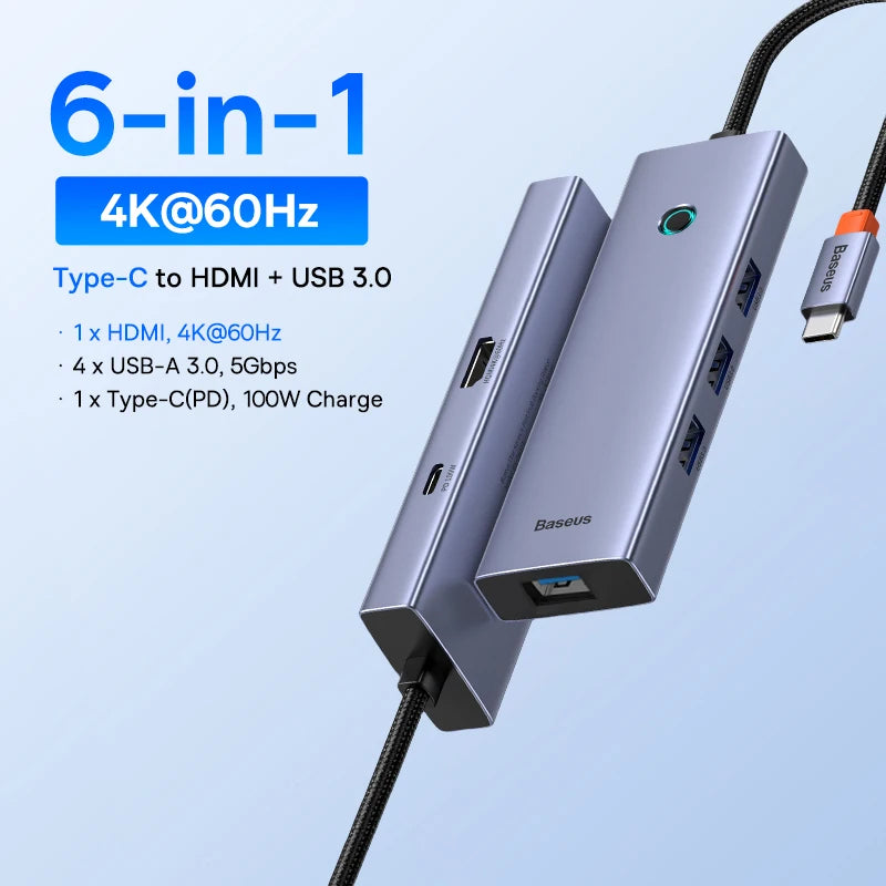 Baseus USB-C-hubb med HDMI, USB 3.2 och flera anslutningar