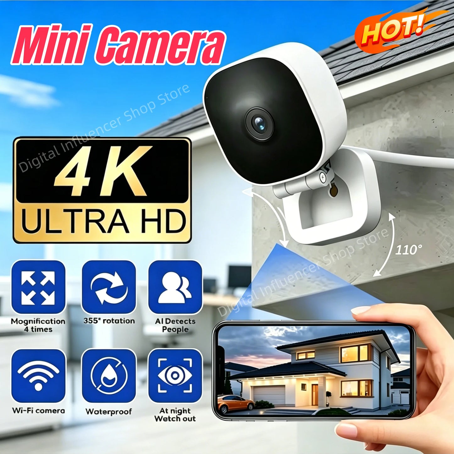 New WiFi Window Camera IP65 Full Color Night Vision Indoor Security Camera Replaces Outdoor Cam Through Window Surveillance