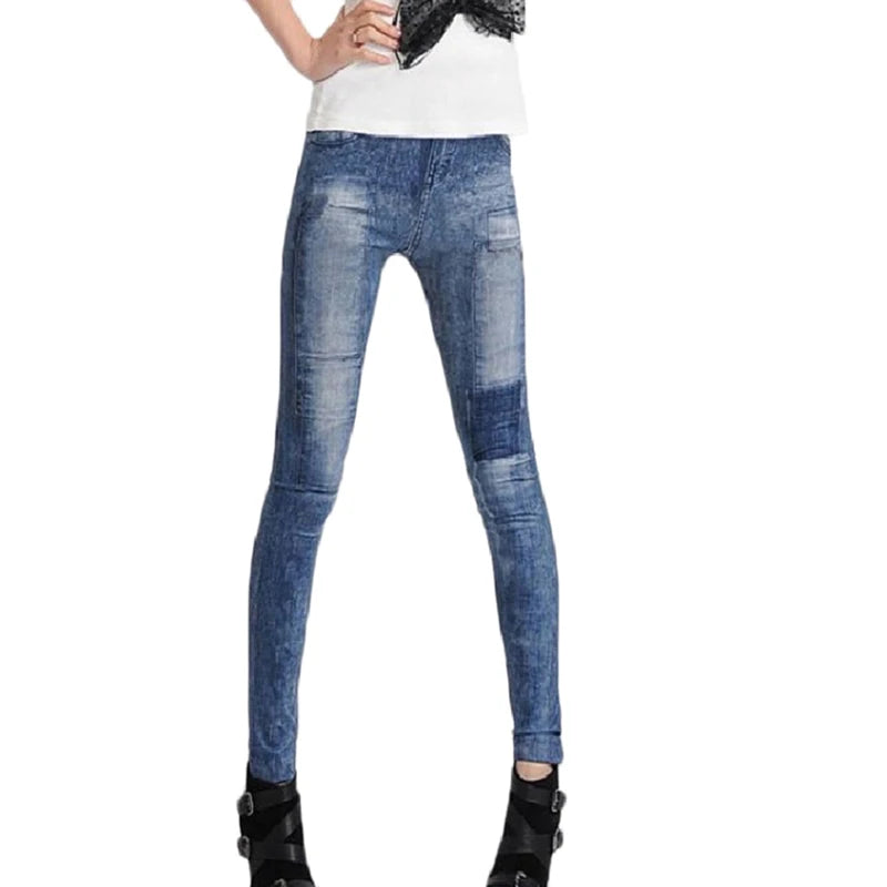 Women Leggings Denim Jeans Pants With Pocket Slim Leggings Women Fitness Blue Black Leggins