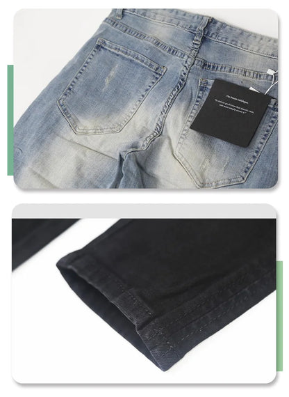 2026 High Quality Men's Jeans Pure Black Ripped Stretch Jeans Men Denim Trousers High Street Style Hip Hop Street Dance Man Jean