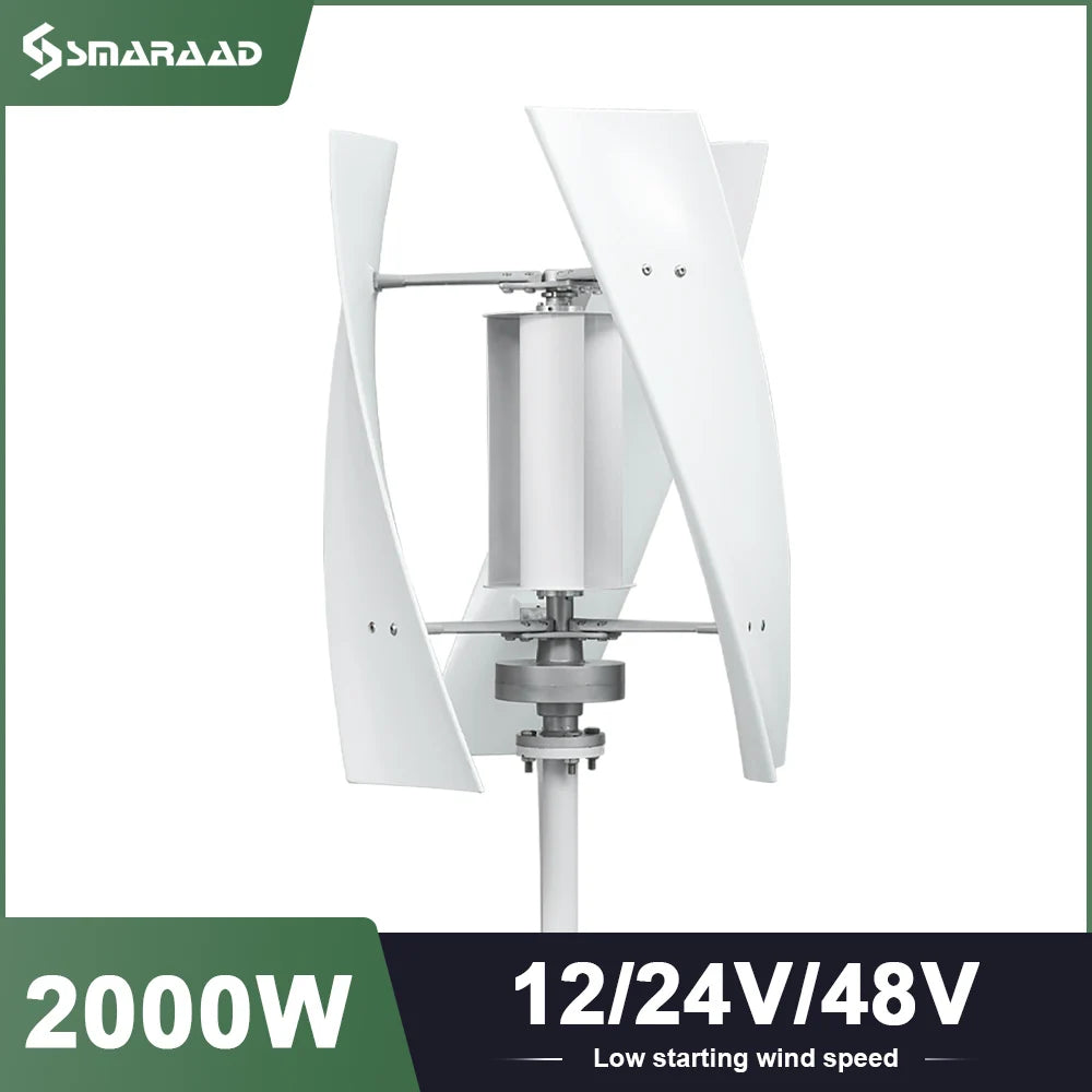 Vertikal Vindturbin 2kW 12V/24V/48V CE-certifierad – Kärnlös Generator 3 Blad Off-Grid Hybrid 220V Hushåll, EU-lager Polen