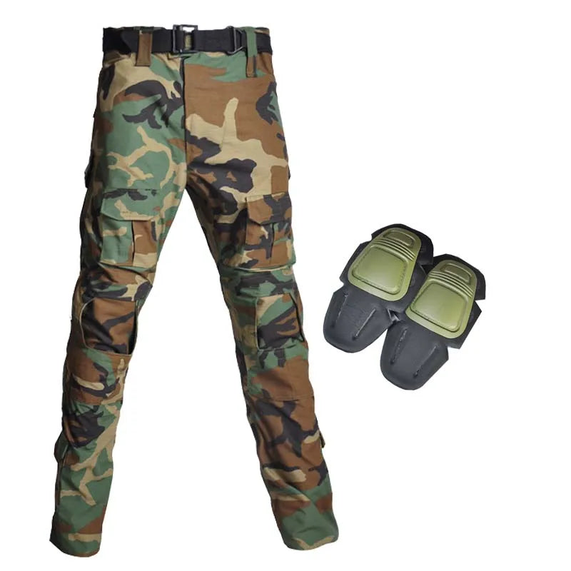 Multicam Tactical Pants +Pads Men Combat Trousers Work Camo Hunting Clothes Multi-pocket Breathable Wear-resisting Cargo Pants