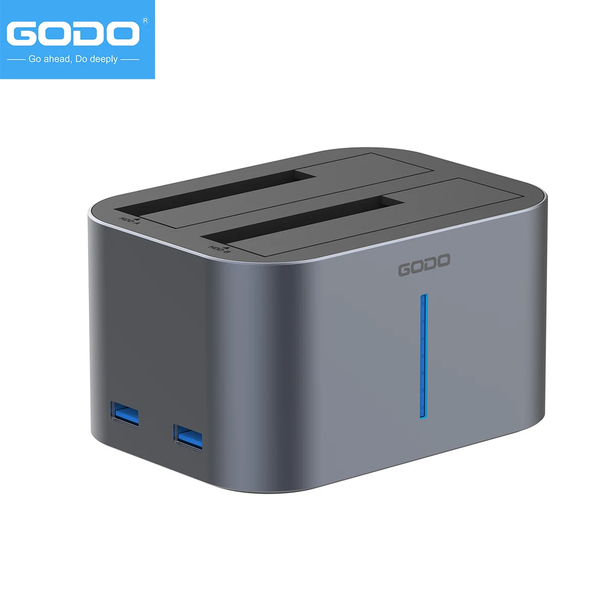 GODO USB 3.0 Dubbel Fack Typ C Hårddiskdocka för 2.5/3.5 tums SATA-enheter