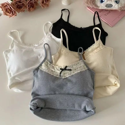 Dam Coquette Y2K Spets Crop Top – Ärmlös Koreansk Stil Sommar Linne Sexig Kawaii, 10 Färger One Size