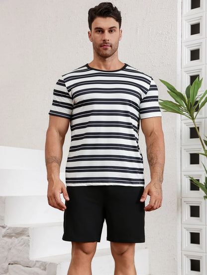 Herr Pyjamas Set Rutig – Kortärmad Topp & Shorts Hudvänlig Avslappnad, 11 Färger S–4XL