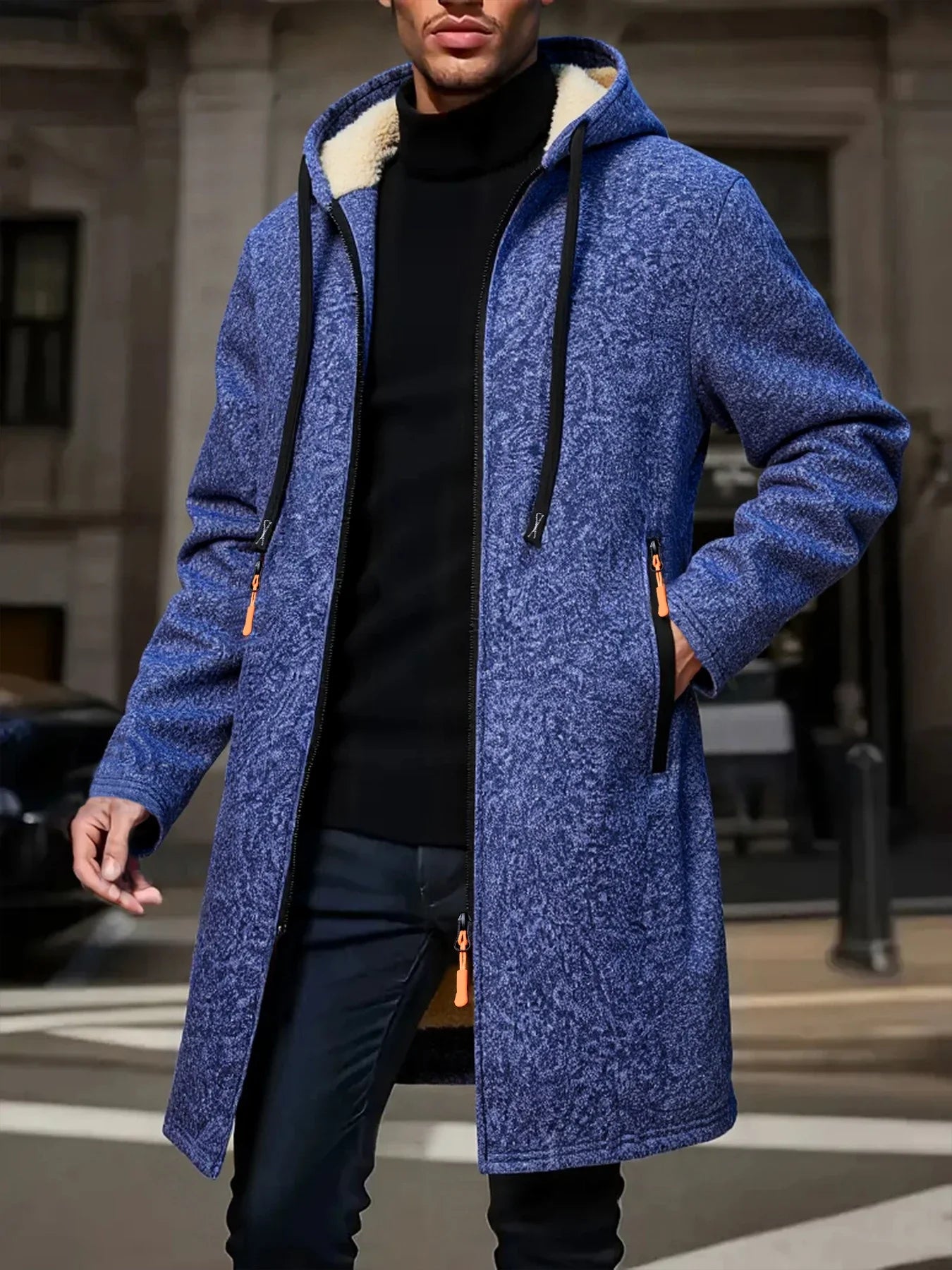 Herr Lång Vinterjacka med Fleece – Varm Vindskyddande Hoodie med Dragkedja, 4 Färger, Storlek S–XXXL