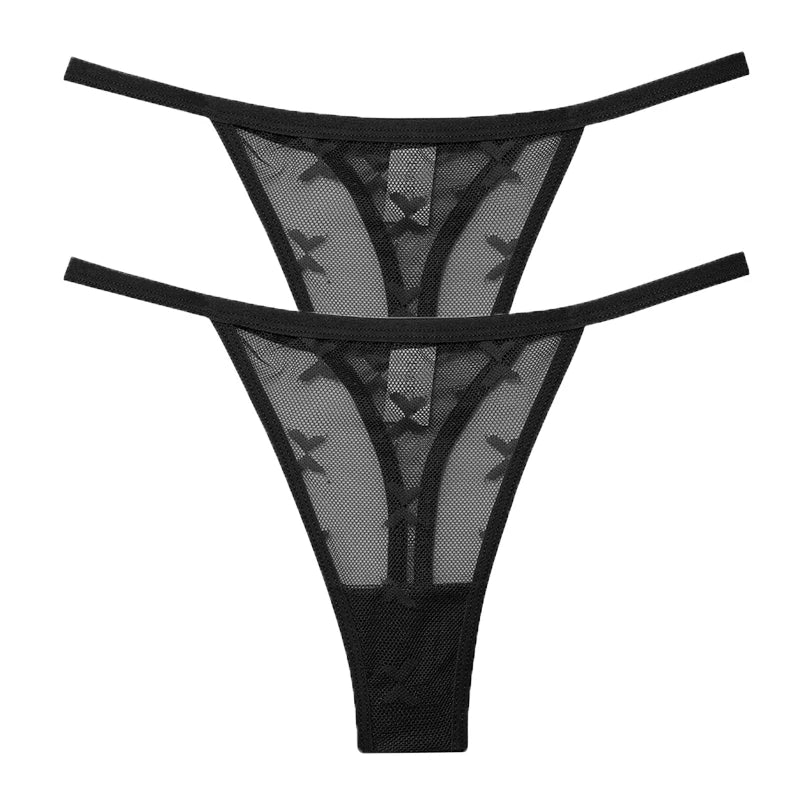 2PCS/Set Mesh G-String Women's Panties Transparent Underwear Women Seamless Thong Female Underpants Intimates Lingerie S-XL