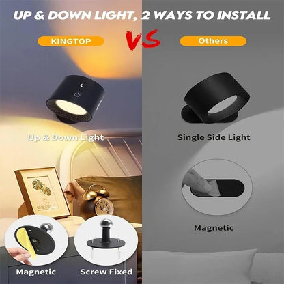 LED Dubbelhuvud Vägglampa – Touch, Fjärrkontroll, 360° Roterbar, USB-laddning, Trådlös