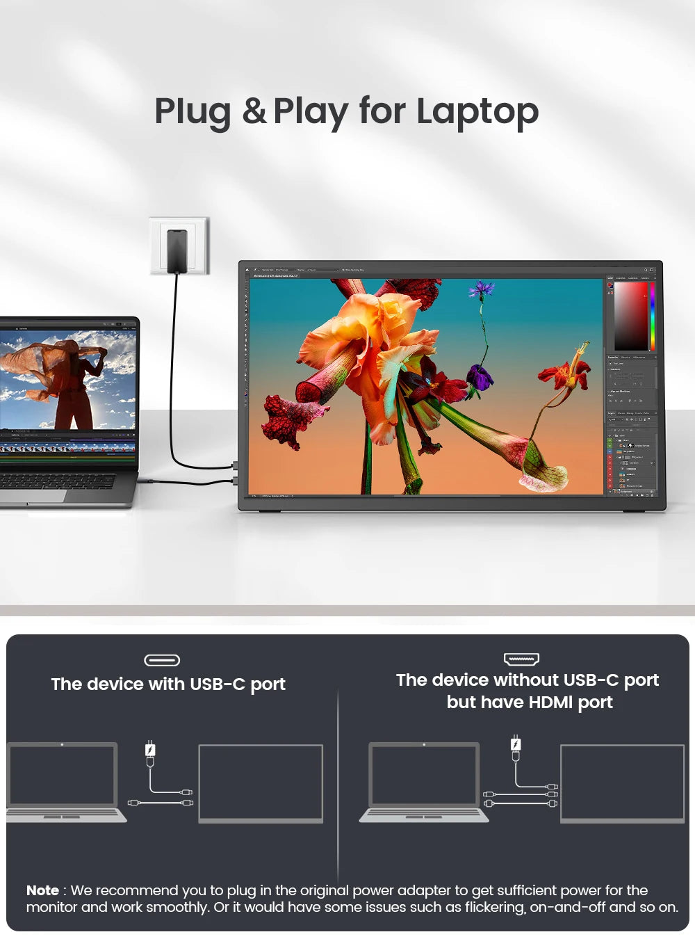 UPERFECT 18,5" Portabel Monitor IPS FHD 1080P – 120Hz AMD FreeSync HDR400 USB-C HDMI VESA Inbyggda Högtalare EU-lager