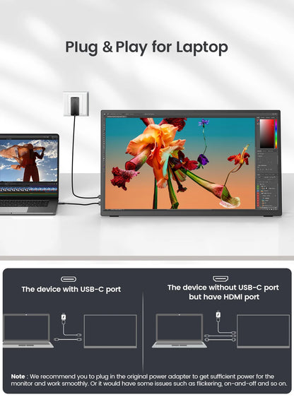 UPERFECT 18,5" Portabel Monitor IPS FHD 1080P – 120Hz AMD FreeSync HDR400 USB-C HDMI VESA Inbyggda Högtalare EU-lager