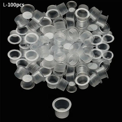 100Pcs Tattoo Ink Caps Disposable Plastic Cups Body Art Tattoo Pigment Cups Container Holder Stand Makeup Tattoo Supplies L/M/S
