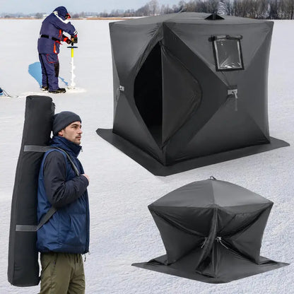 Ice Fishing Shelter, 2.3 X 2.3 X 2 M, Portable Pop-Up Fishing Tent for 3-4 Persons, Waterproof 300D Oxford Fabric, with Anchors, Ropes, Carry Bag, for Winter Fishing, Black