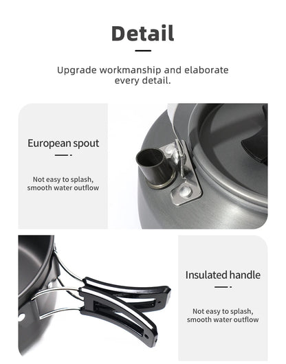 PACOONE Campingkokset – Portabelt Aluminiumset med Kastrull, Vattenkokare & Panna, Hopfällbart