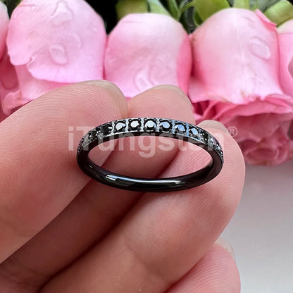 ITungsten 2/3/4mm Men Women Titanium Princess Cubic Zirconia CZ Inlay Ring Nice Eternity Engagement Wedding Band